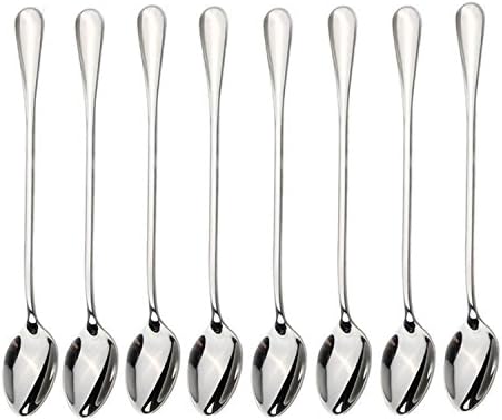Long-handled ice tea spoon, cocktail stir spoons, stainless steel coffee spoons, Set of 8 Silver tip spoon