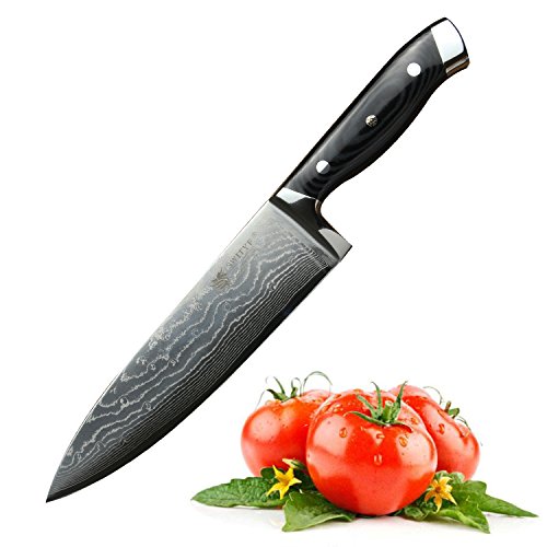 SWITYF VG-10 hochwertige japanische Stahl-Kochmesser, das 205mm lang und mit hohen Kohlenstoffgehalt ist. Das Damaskus-Muster ist wunderschön. DCK-RK