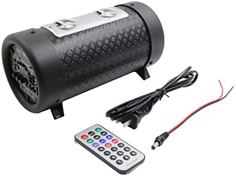 sourcing map 4 Inch 120dB 12V Black Motorcycle MP3 Player Cylinder Subwoofer Amplifier