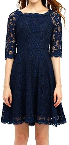 Womens Vintage Elegant Lace A-Line Cocktail Swing Party Evening Dress Navy Blue Large