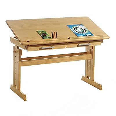 IDIMEX Bureau enfant écolier OLIVIA, réglable en hauteur plateau inclinable pin massif lasuré couleur hêtre