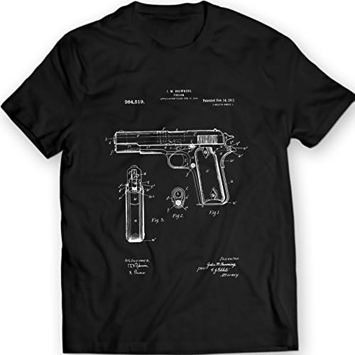 Colt 1911 Pistol Patent T-Shirt Weapon Tee (L, Black)