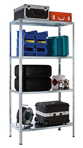 Regal Steckregal verzinkt Metall 180x80x40cm Regalsystem Steckregalsystem 4 Metall-Böden Traglast 260kg einfache Montage durch Stecksystem kein Verschrauben Schulte - 2