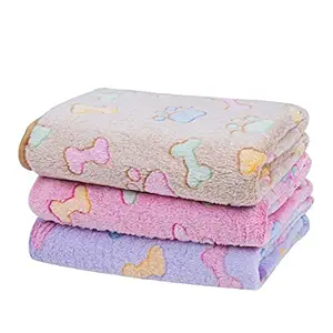 Dono 1 Pack 3 Blankets Soft Fluffy Cute Bone Pattern Fleece Pet Blanket Warm Sleep Mat Cute Print Design Puppy Kitten Blanket Doggy Mat Paw Print for Animals