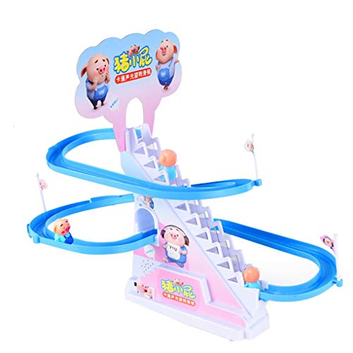 Preisvergleich Produktbild babysbreath17 DIY Schwein Klettern Treppengeländer Spielzeug Schienengesetztem Elektro Play Music Climbing Bend-Race Track Elektronisches Schwein Spielzeug