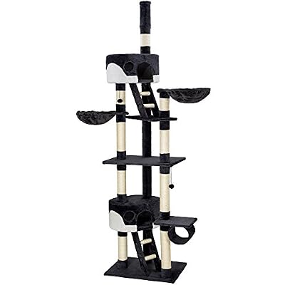 TecTake Arbre à chat XXL grattoir avec différents éléments - noir blanc - hauteur : env. 240-260cm