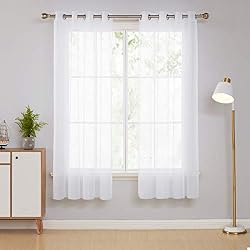 Deconovo Lot de 2 Voilage Blanc à Oeillets Rideaux Enfants Voile Fenetre 140x180cm