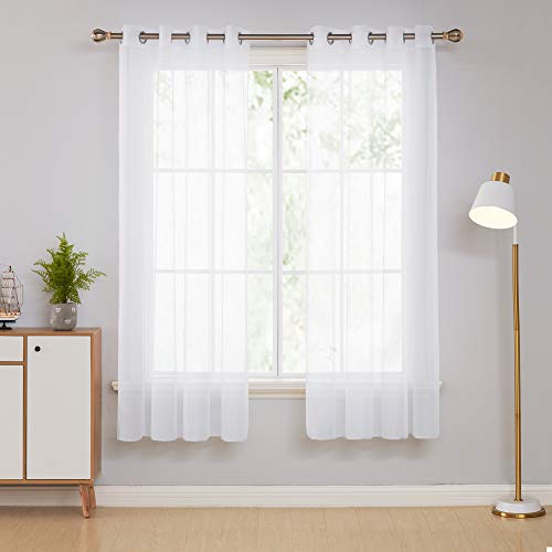 Deconovo Cortinas Visillos para Habitación con Ojales 2 Piezas 140 x 175 cm Blanco