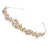 Brautschmuck/Hochzeit/Ball vergoldet Kristall klar, Glas weiß Blumen & Blätter Tiara Haarreif - 