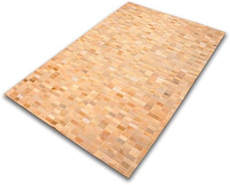 Five Grain Stitched Patchwork Cowhide Rug W120 x L180 cm Cream Beige Rectangles