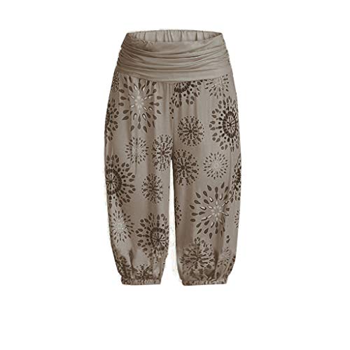 Preisvergleich Produktbild Caprihose Damen Sommer Freizeithose Druck Haremshose Elastische Pumphose High Waist Leisure Lose Yogahosen Weiche Shorts Wadenlänge Gummibund Hosen, Khaki