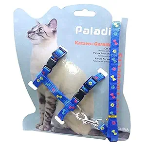 SR VISION Adjustable Cat Body Paw Bone Print Harness Leash Nylon Set for Cats, Kitten & Puppy Cat Body Paw Bone Print Harness Leash Nylon Set 10mm Pack of 1