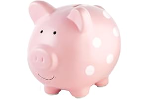 Pearhead Duża skarbonka, ceramiczna pamiątka dekoracja przedszkola, różowa polkadot, jeden rozmiar