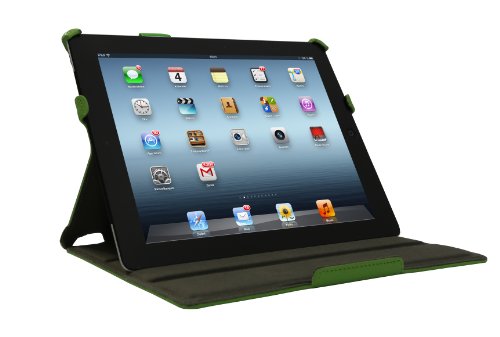 iPad 4 Hülle & iPad 3 Hülle | Smart Cover aufstellbar | Handschlaufe & Stylus-Halterung Luxus Leder für Apple Tablet 9 7 Zoll | Original Adento Marken-Design | Grün - 4