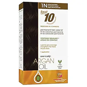 One n Only Argan Oil Fast 10 Permanent Hair Color Kit 1N Natural Very Black, Gray Hair Coverage in 10 Minutes, Helps Maintain Natural Moisture Balance, Advanced Micro-Pigments for Natural Tones