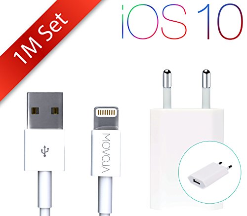 MOVOJA® [Lightning Ladekabel 1 Meter] + [Wallcharger Lightning] für Strom und Datentransfers Lightning-Ladekabel | Lightning-Ladegerät inklusive USB-Adapter / Ladeadapter mit Quick-Charge Funktion |geeignet für iPhone 5 / iPhone 6 / iPhone 7 / iPhone 7 Plus / iPad Air / iPod Nano uvm. Lightning Lade SET 1