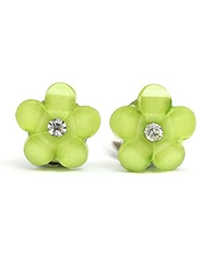 Idin Ohrclips - Grüne Blumen mit Strassstein (ca. 14 x 14 mm)