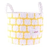 Minene Small Yellow Clouds with Grey Dots Fabric Storage Basket Organiser with Handles