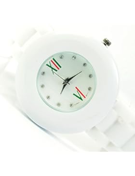 XXL Damen Armbanduhr in Weiß Strass und Silikonarmband Damenuhr Al 549