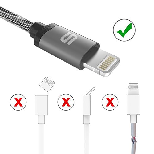 Lightning Cable Syncwire Nylon Braided iPhone Charger - [Apple MFi Certified] Lifetime Warranty Series- for iPhone 7 Plus 6S Plus 6 Plus SE 5S 5C 5, iPad 2 3 4 Mini, iPad Pro Air, iPod - 3.3ft/1m Space Gray