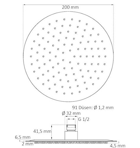 Kopfbrause rund 30 cm Regendusche Regenbrause Brausekopf Duschkopf Edelstahl poliert - 4