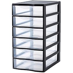SUNDIS 4289001 Tour de Rangement Format A4 6 tiroirs avec Poignée ergonomique Système d'Arrêt à l'Ouverture, Plastique, Noir