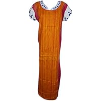 Mogul Interior Women's Maxi Night Dress Orange Cotton Evening Wear Caftan House Dress L