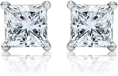 9ct Gold Square Stud Earrings made with Diamond Cubic Zirconia. White, 4mm