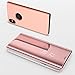 Produktbild HUDDU Schutzhülle für iPhone X Spiegel Hülle Rosegold Flip Ledertasche im Bookstyle Slim Handyhülle Leder Tasche Clear Wallet Case Cover Build-in Stand Brieftasche Etui Handytaschen Überzug Mirror Hardcase für iPhone X Klapphülle