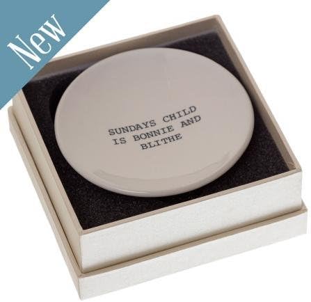 Lovely white ceramic keepsake baby gift - days of the week dish (Sundays child is bonnie and blithe)