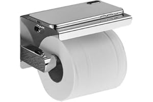YUET Uchwyt na papier toaletowy, uchwyt na papier toaletowy bez wiercenia, dozownik papieru z półką, stal nierdzewna SUS 304, klej samoprzylepny i ścienny do łazienki (Chrome)