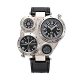 YGMDSL Armbanduhren Männer Gürtel Persönlichkeit Kreativ Mehrfachwahl Kompass Thermometer Mehrere Zeitzonen Quarzwerk,Black