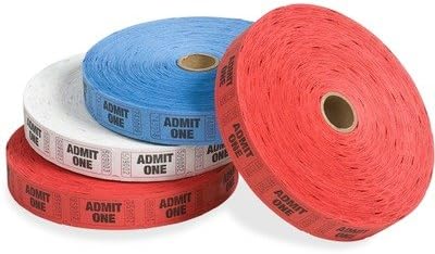 NEW - Admit-One Ticket Multi-Pack, 4 Rolls, 2 Red, 1 Blue, 1 White, 2000/Roll - 59001
