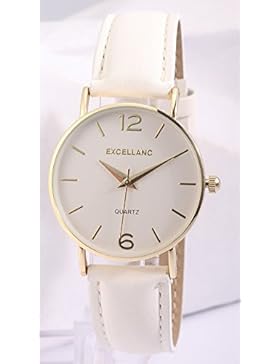 Excellanc Damenuhr analog Armbanduhr Goldfarbig Quarzwerk und Metallgehäuse rund 34mm x 7mm Kunstlederarmband...