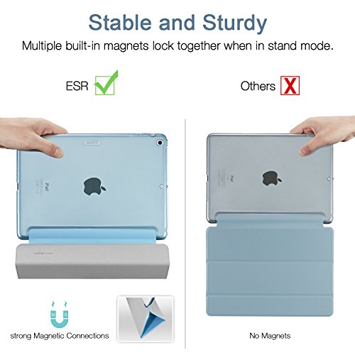 iPad Air Hülle, ESR® Yippee Series Auto aufwachen / Schlaf Funktion Wickelfalz Ledertasche mit Lichtdurchlässig Rückseite Abdeckung Leichtgewicht Schutzhülle für iPad Air / iPad 5 (Himmel Blau) - 4
