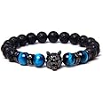 OADAA Save A Wolf Bracelet, Wolf Head Lava Rock Bracelet, Healing Crystal Stress Relief Anti Anxiety Energy Stone Beaded Bracelet, Healing Lava Bracelet for Men