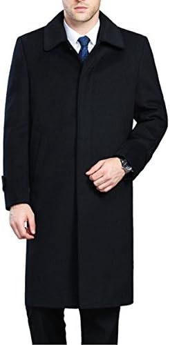 Tongzemeng Man Long Section Single Breasted Overcoat Turn-down Collar Casual Woolen Coat M Black