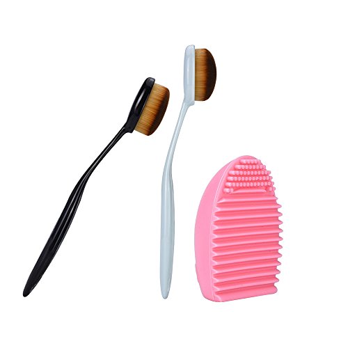 3 in 1 Makeup Kit with Cosmetic Makeup Brush Curve Foundation Brush and Makeup Brush Cleaner