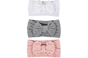 Makone Vendas de Bebé Niñas, Diadema Ancha con Gran Lazo Rosa Blanco Gris Turbante de Nudo Banda Elástica para Bebés Recién Nacidos Hairband Accesorio Baby