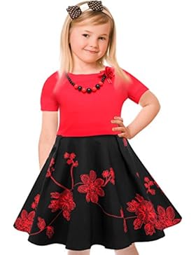 HBBMagic Rundhals Kurzarm Pure Baumwolle Retro Mädchen Kleid Audrey Hepburn 1950er Vintage Stil Kleid mit Halskette...