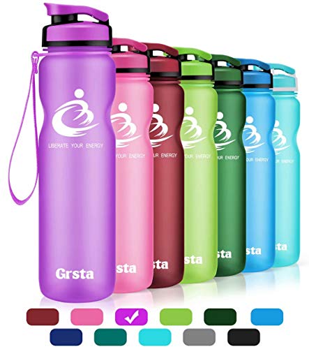 Grsta Bottiglia d'Acqua Sportiva - 32oz-1000ml Borraccia Sportiva, a Prova di perdite, Riutilizzabile Senza BPA tritan plastica Detox Bottiglie Acqua per Palestra, Sport, Yoga, Borraccia (Porpora)