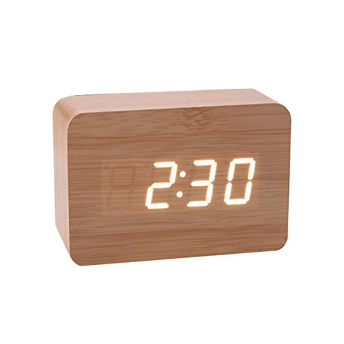 Evilandat Holz LED Digital Wecker Uhr mit Geräuschaktivierung Temperaturanzeige (Kein Adapter oder Batterien)
