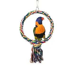 Bird Swing Perch Cotton Rope Ring Toy for Parrot Budgie Parakeet Cockatiel Conure Lovebird Finch Canary Cockatoo African Grey Macaw Eclectus Amazon Cage Perch Stand