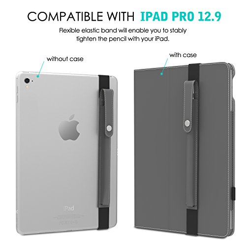 MoKo Halter für Apple Pencil – Premium PU Leder Bleistift Stift Schleife Sleeve Cover Schreibzeug Schreibgerät Beutel mit abnehmbare Gummiband für Apple iPad Pro 12.9 Zoll Hülle Case, Space Grau - 4