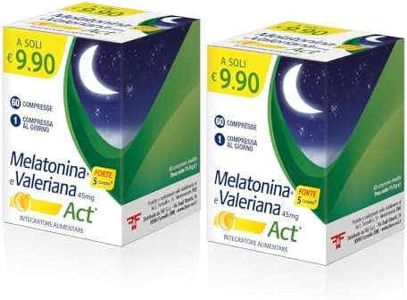 Melatonina Act + Forte 5 Complex e Valeriana, Integratore Alimentare a Base di Melatonina, Valeriana + 5 Complex, 1 Confezione Bipack da 120 Compresse