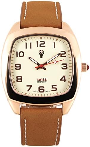 Swiss Emporio Men's Quartz Swiss Made Watch with Beige Dial Analogue Display and Brown Leather Strap SE05CRRG10
