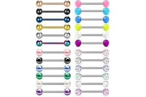 Rajnard Piercing Lengua pezón 14G 14mm 16mm Acero quirúrgico Brillo Bola Luminosa Perla Piercing joyería Mujeres niñas