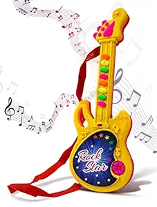 aastha Imagine #1Gallery Plastic Musicale Mini Guitar Instrument with Sound & 3D Lighting Learning Toy for Kids, Multicolor[BATERY NOT INCULDED]