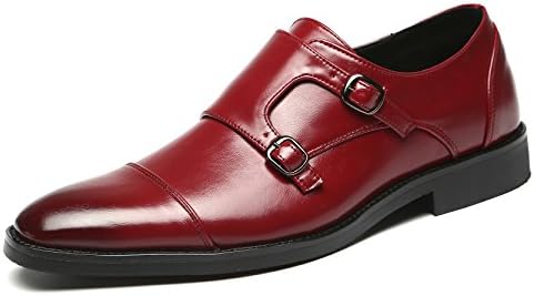 Mens Dress Shoes Italian Fashion Double Monk Strap Slip On Loafer Shoes Oxford Leather Shoes for Men