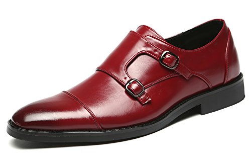 Mens Dress Shoes Italian Fashion Double Monk Strap Slip On Loafer Shoes Oxford Leather Shoes for Men